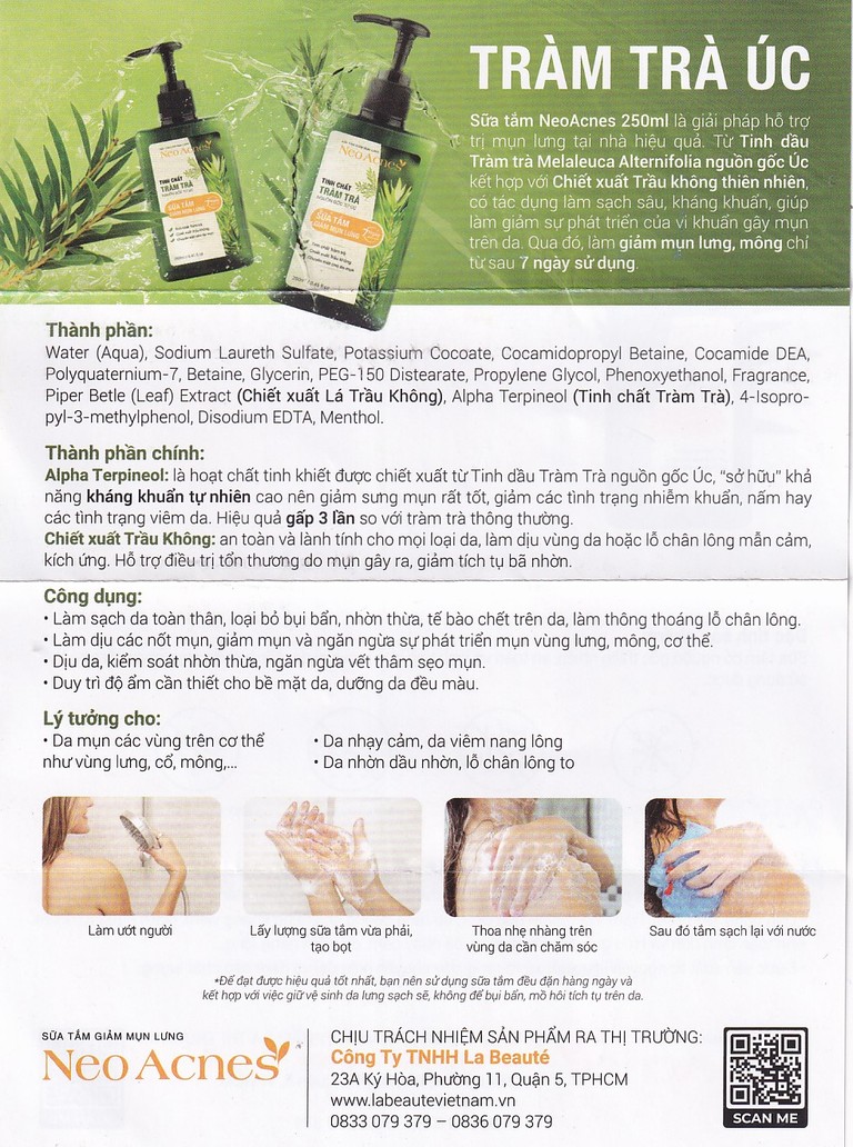 Sữa tắm Neo Acness giảm mụn lưng tinh chất tràm trà (250ml)