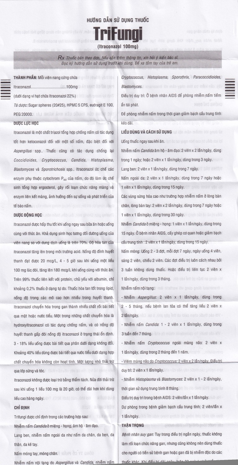 Thuốc Trifungi Pymepharco điều trị nhiễm nấm Candida ở miệng - họng (1 vỉ x 4 viên)