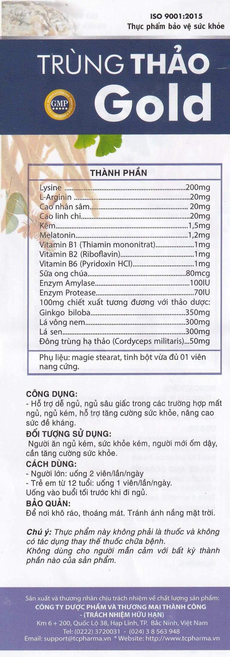 Viên uống Trùng Thảo Gold Thành Công hỗ trợ dễ ngủ, ngủ sâu giấc (30 viên)