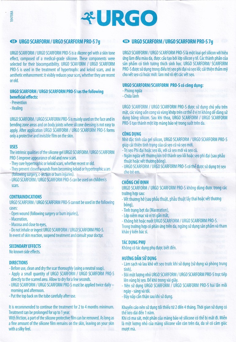 Gel điều trị sẹo phì đại, sẹo lồi và mờ thâm Urgo Scarform 7g