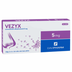 Thuốc Vezyx 5mg Davipharm điều trị viêm mũi dị ứng, mày đay (2 vỉ x 14 viên)