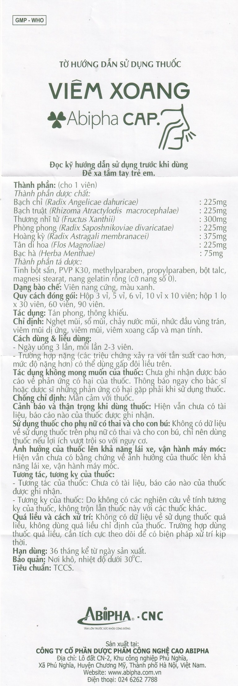 Thuốc viêm xoang Abipha Cap điều trị viêm xoang, nghẹt mũi, sổ mũi, viêm mũi dị ứng (3 vỉ x 10 viên)