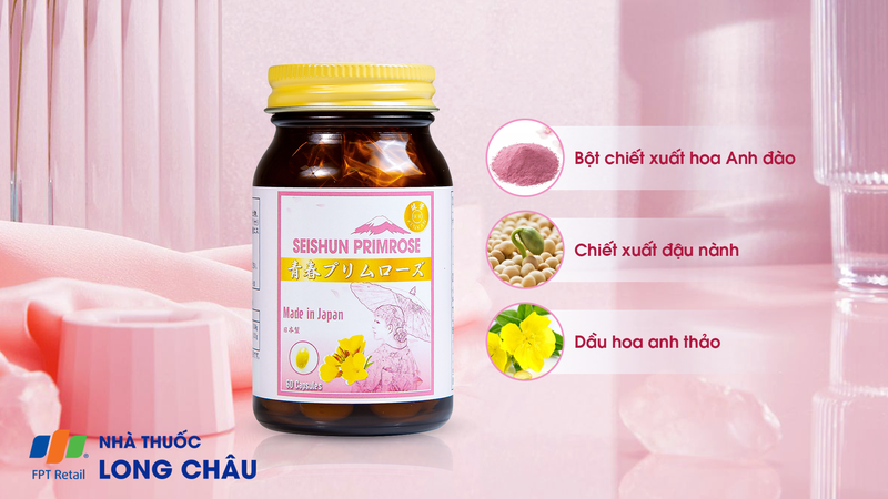 Viên uống bổ sung dầu hoa Anh Thảo Kenkan Seishun Primrose cải thiện triệu chứng tiền mãn kinh (60 viên) 2.png