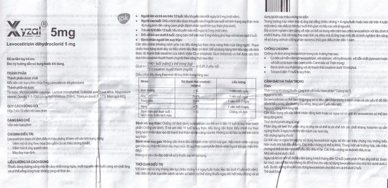 Thuốc Xyzal 5mg GSK điều trị triệu chứng viêm mũi dị ứng theo mùa (1 vỉ x 10 viên)