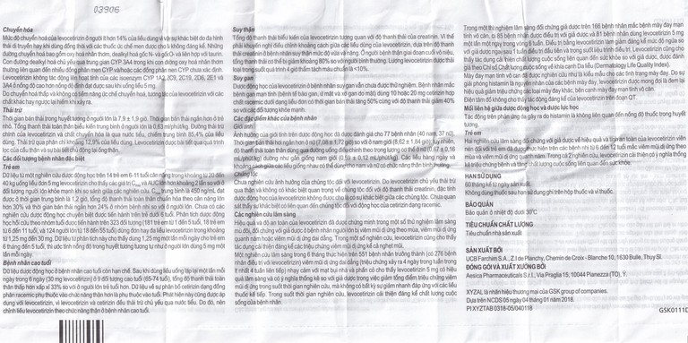 Thuốc Xyzal 5mg GSK điều trị triệu chứng viêm mũi dị ứng theo mùa (1 vỉ x 10 viên)