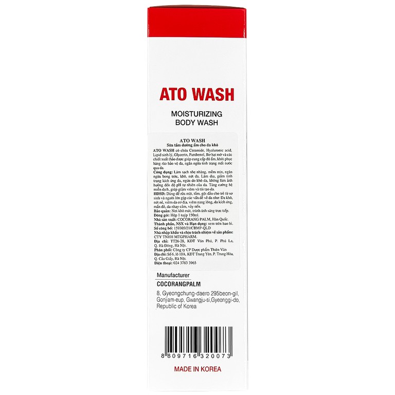 Sữa tắm dưỡng ẩm cho da khô Ato Wash MTGpharm 150ml Cocorang Palm (tuýp)